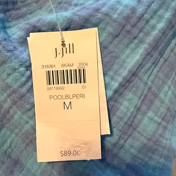 NWT J.Jill Blue Textured Blouse, V-Neck with 2 Buttons, Flowy Style - Picture 6 of 6